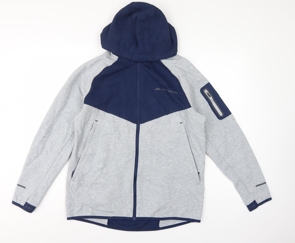 Monterrain Men’s Grey Navy L Full Zip Hooded Fleece Outdoor Hoodie