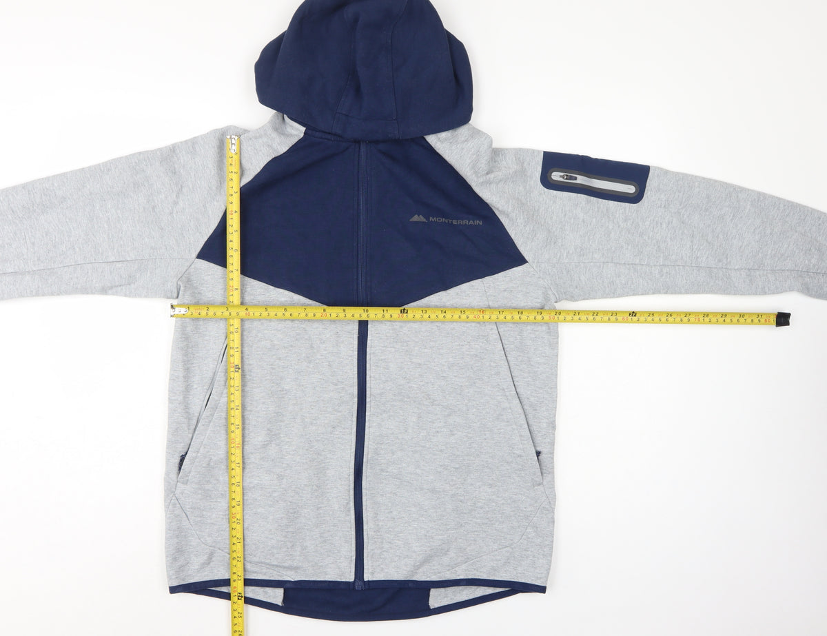 Monterrain Men’s Grey Navy L Full Zip Hooded Fleece Outdoor Hoodie