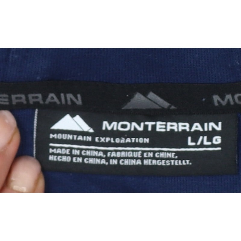 Monterrain Men’s Grey Navy L Full Zip Hooded Fleece Outdoor Hoodie