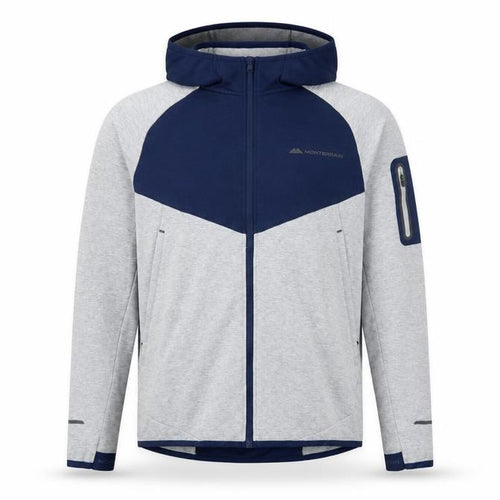 Monterrain Men’s Grey Navy L Full Zip Hooded Fleece Outdoor Hoodie