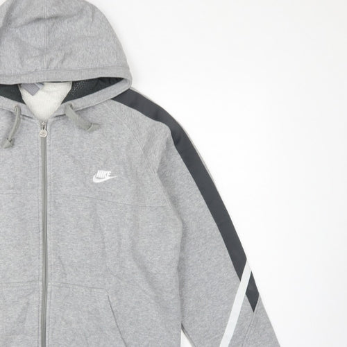 Nike Men’s Grey L Full Zip Hooded Fleece Sweatshirt Logo