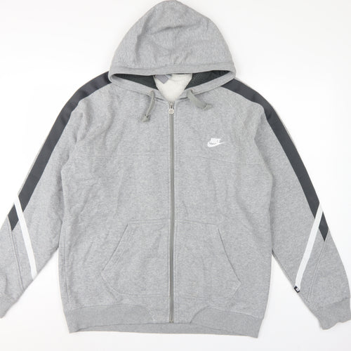 Nike Men’s Grey L Full Zip Hooded Fleece Sweatshirt Logo
