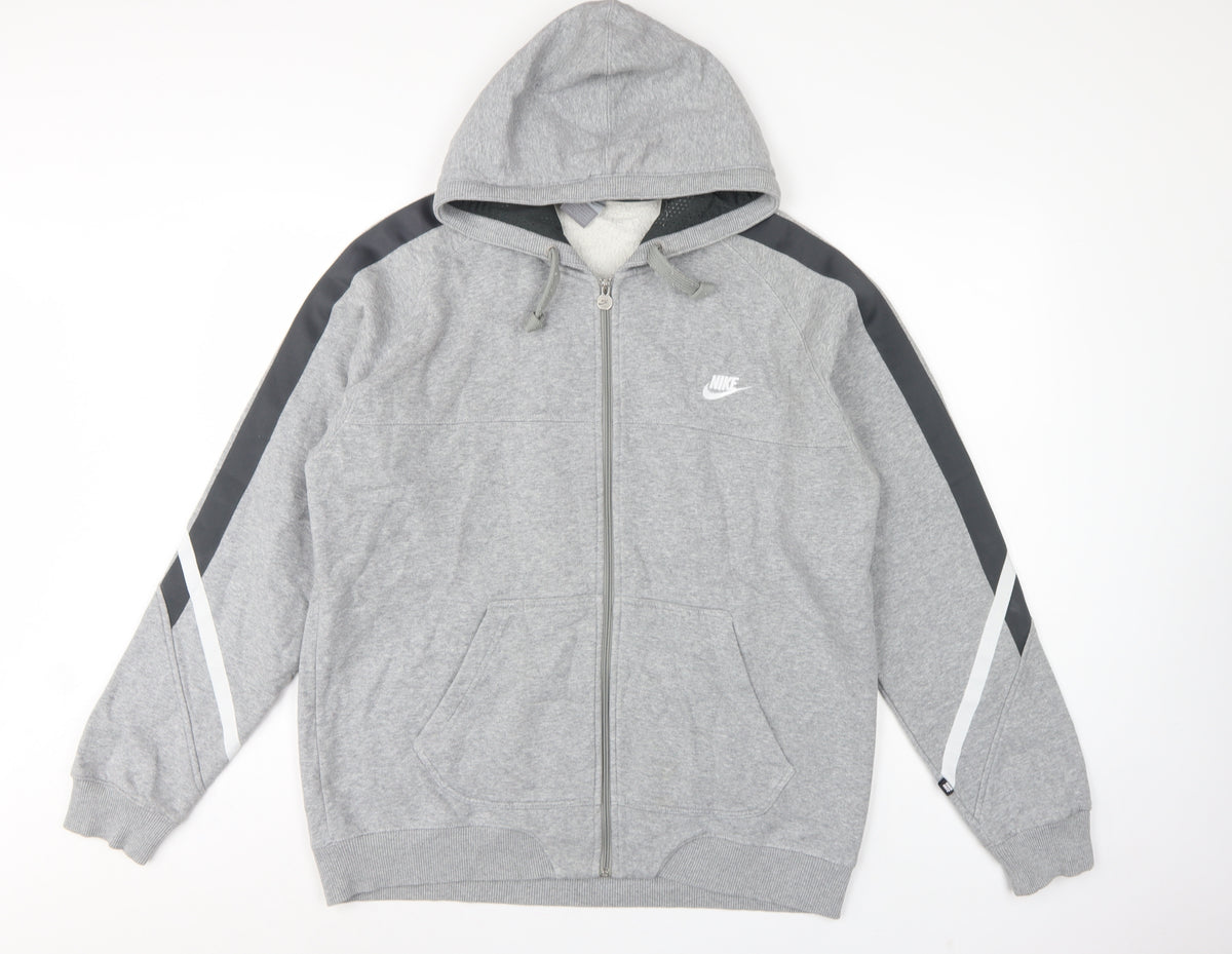 Nike Men’s Grey L Full Zip Hooded Fleece Sweatshirt Logo