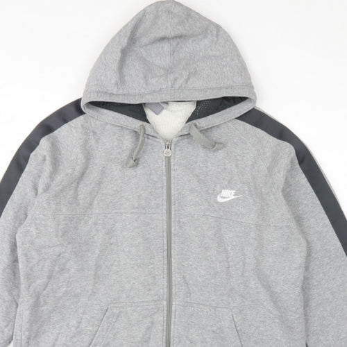 Nike Men’s Grey L Full Zip Hooded Fleece Sweatshirt Logo