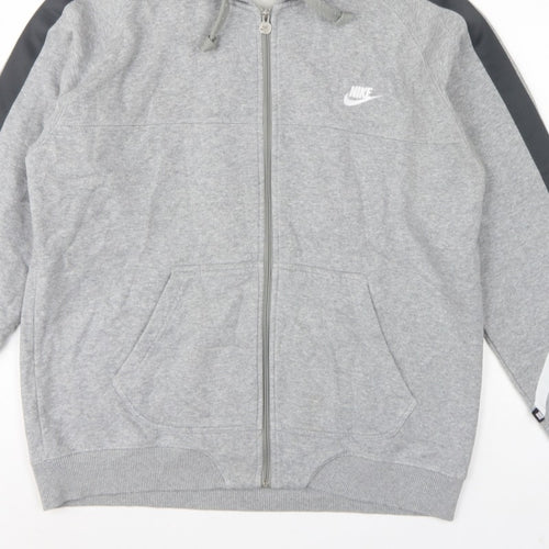 Nike Men’s Grey L Full Zip Hooded Fleece Sweatshirt Logo