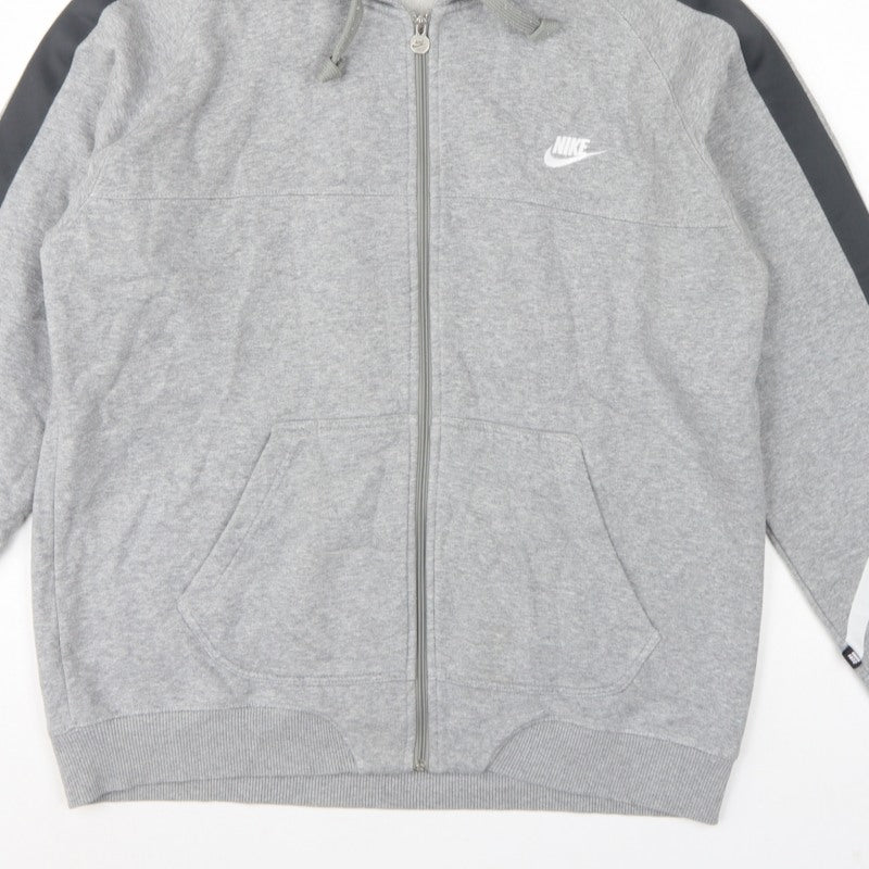 Nike Men’s Grey L Full Zip Hooded Fleece Sweatshirt Logo