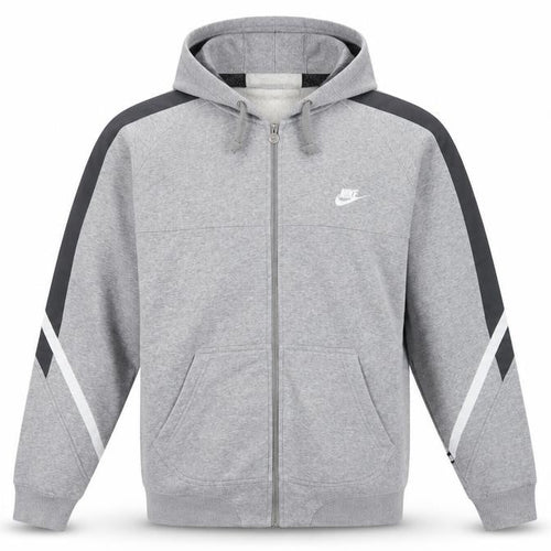 Nike Men’s Grey L Full Zip Hooded Fleece Sweatshirt Logo