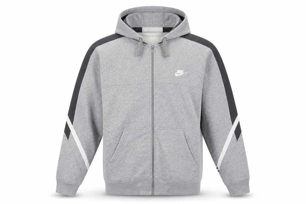Nike Men’s Grey L Full Zip Hooded Fleece Sweatshirt Logo