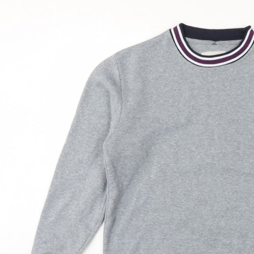 Lee Cooper Men's Grey S Pullover Crew Neck Striped Trim Sweatshirt