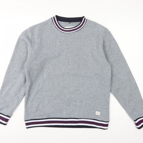 Lee Cooper Men's Grey S Pullover Crew Neck Striped Trim Sweatshirt