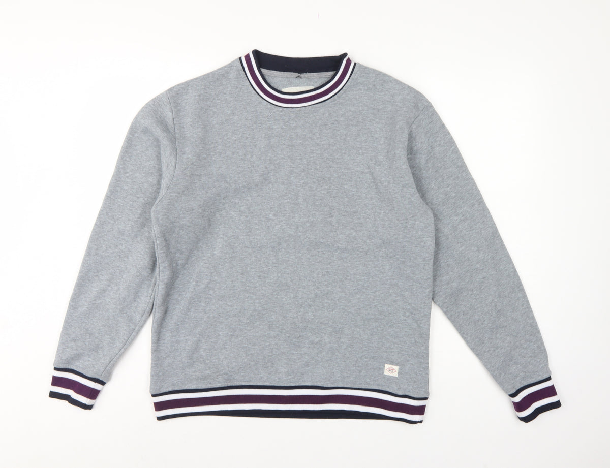 Lee Cooper Men's Grey S Pullover Crew Neck Striped Trim Sweatshirt