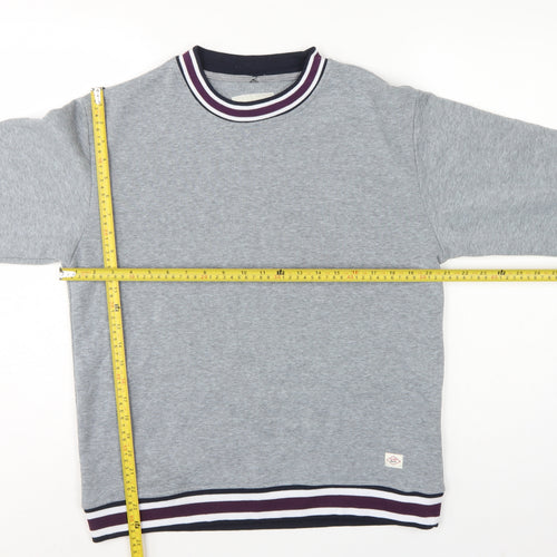 Lee Cooper Men's Grey S Pullover Crew Neck Striped Trim Sweatshirt