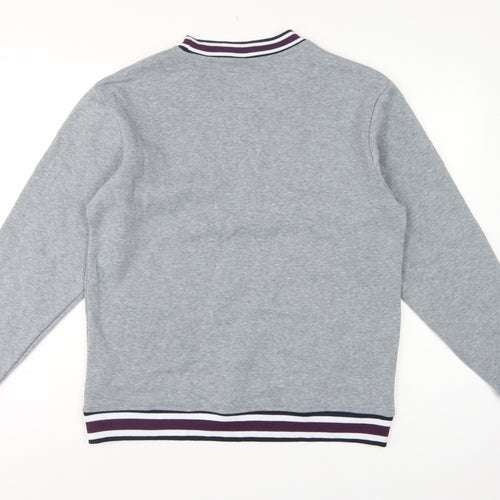 Lee Cooper Men's Grey S Pullover Crew Neck Striped Trim Sweatshirt