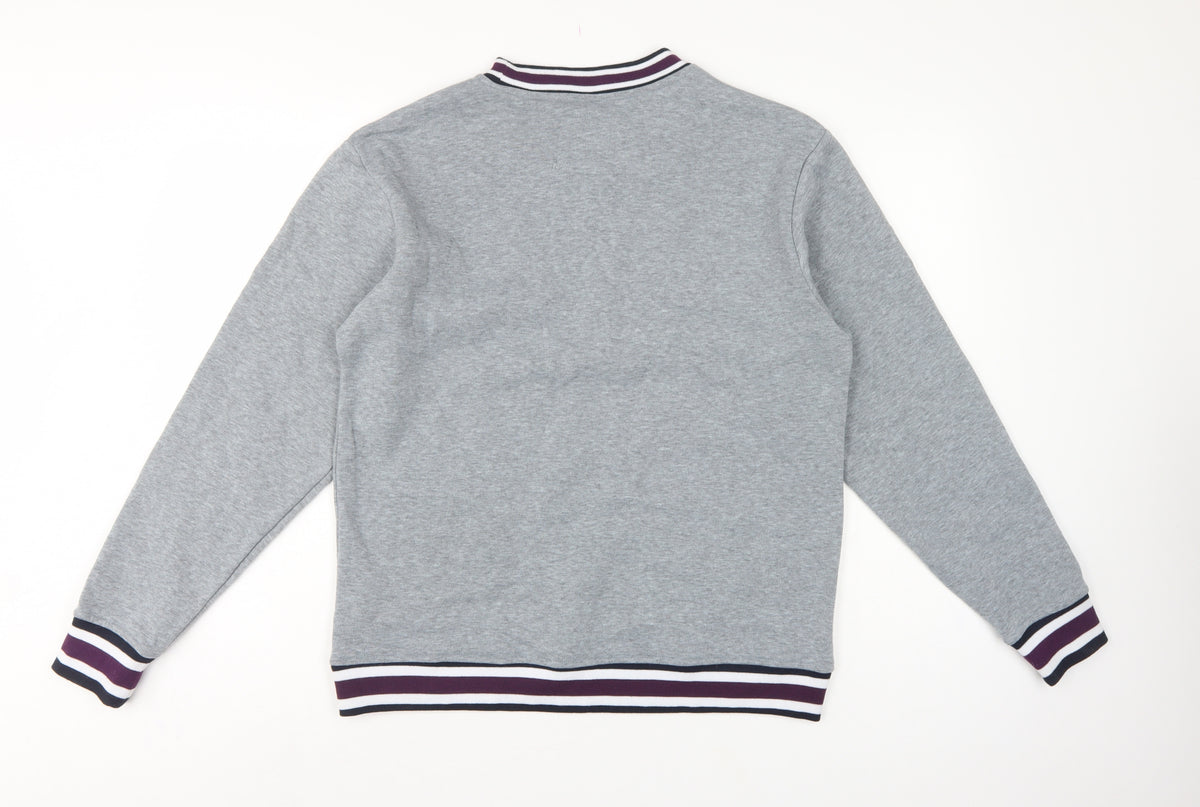 Lee Cooper Men's Grey S Pullover Crew Neck Striped Trim Sweatshirt