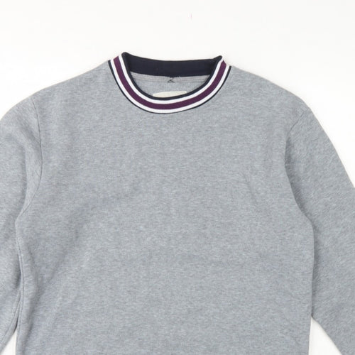 Lee Cooper Men's Grey S Pullover Crew Neck Striped Trim Sweatshirt
