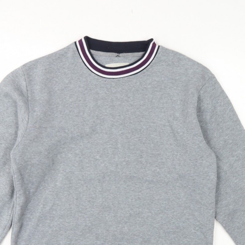 Lee Cooper Men's Grey S Pullover Crew Neck Striped Trim Sweatshirt