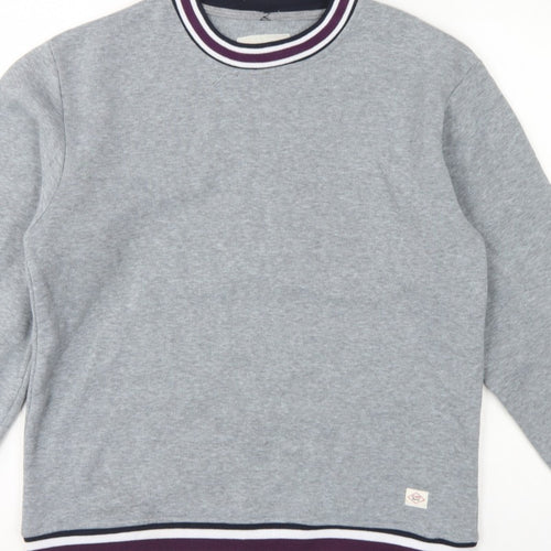 Lee Cooper Men's Grey S Pullover Crew Neck Striped Trim Sweatshirt