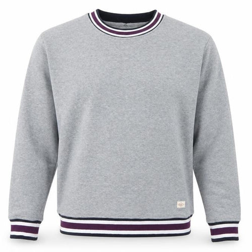 Lee Cooper Men's Grey S Pullover Crew Neck Striped Trim Sweatshirt