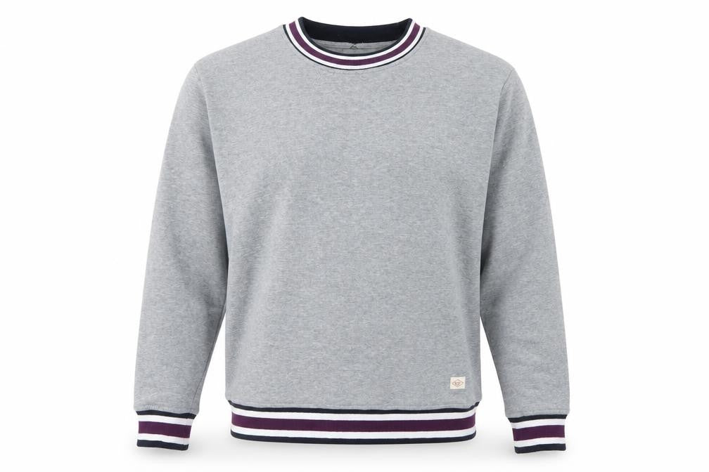 Lee Cooper Men's Grey S Pullover Crew Neck Striped Trim Sweatshirt