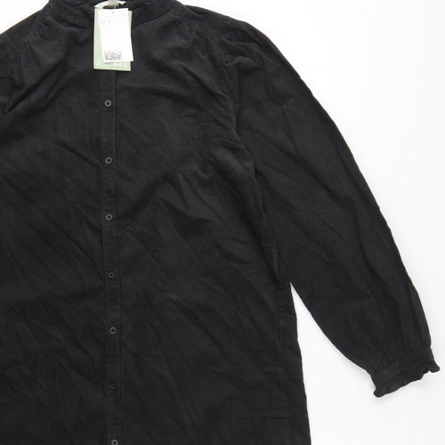 H&M Women Black UK 8 Corduroy Ruffle Collar Shirt Dress
