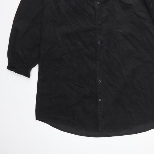 H&M Women Black UK 8 Corduroy Ruffle Collar Shirt Dress