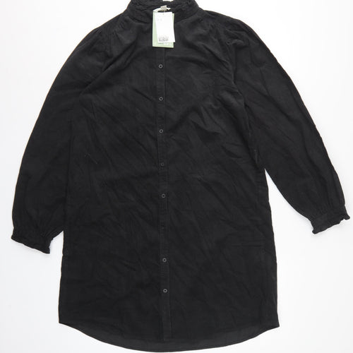 H&M Women Black UK 8 Corduroy Ruffle Collar Shirt Dress