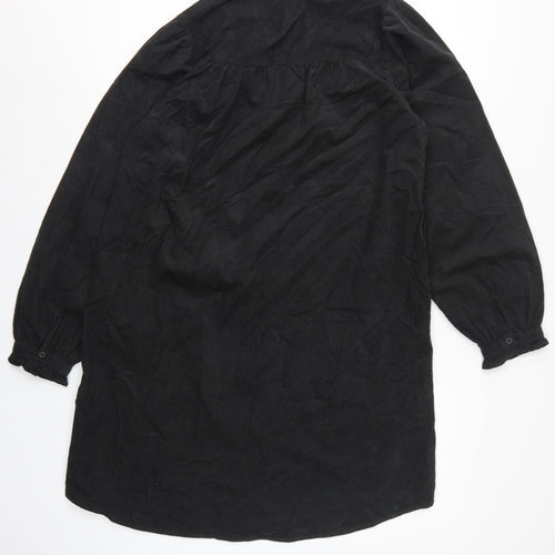 H&M Women Black UK 8 Corduroy Ruffle Collar Shirt Dress