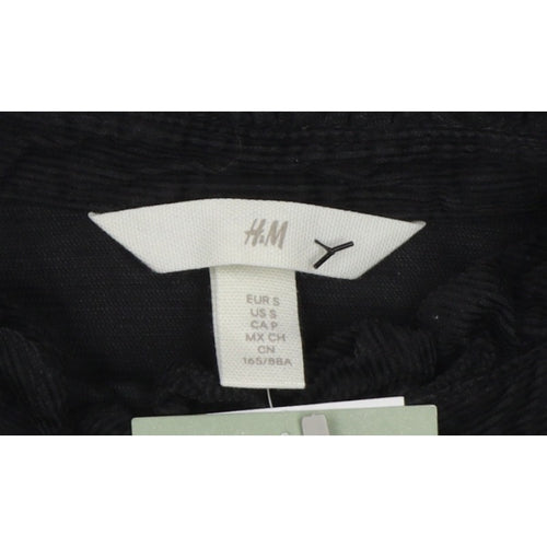 H&M Women Black UK 8 Corduroy Ruffle Collar Shirt Dress