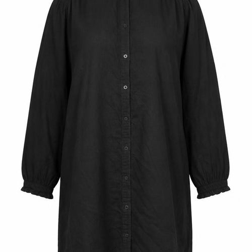 H&M Women Black UK 8 Corduroy Ruffle Collar Shirt Dress