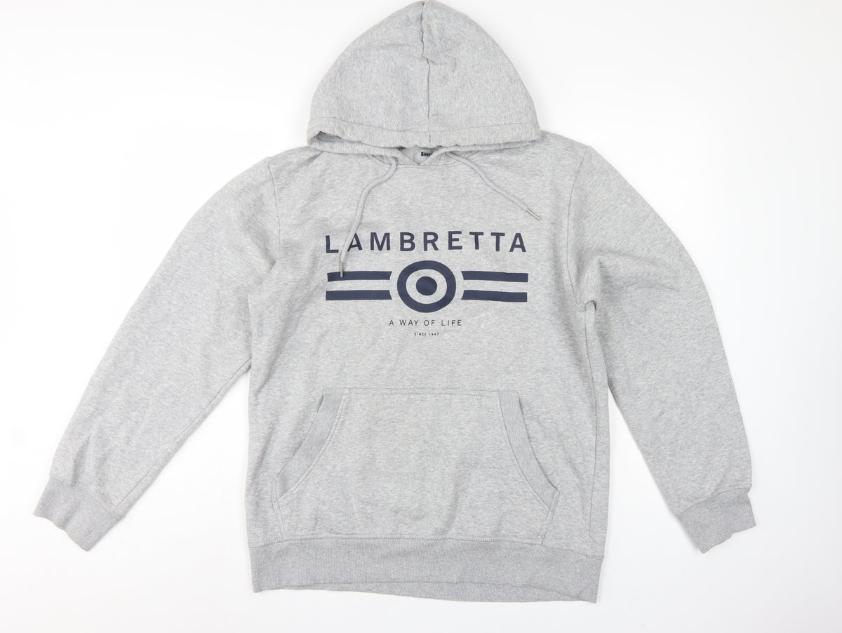 Lambretta Men’s Grey M Pullover Logo Graphic Hoodie Pockets