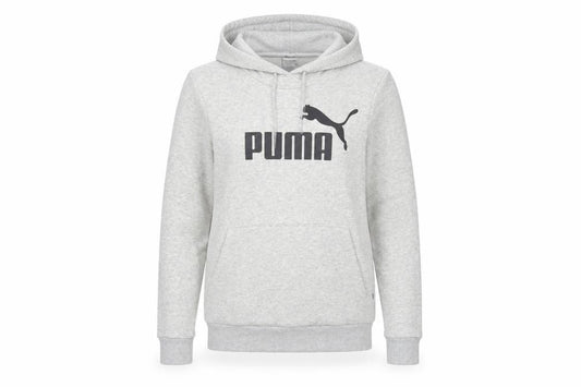 Front view of Puma Women’s Grey Logo Pullover Hoodie UK 8 Cotton Blend