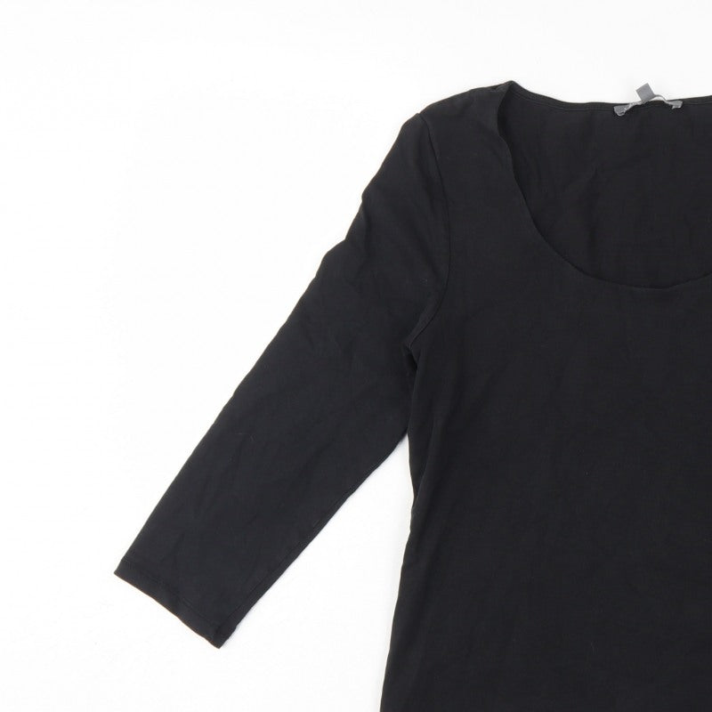 Laura Ashley Women Black UK 12 Basic Scoop Neck 3/4 Sleeve Top