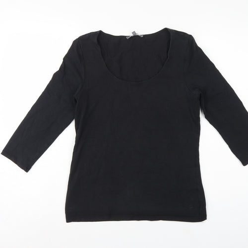 Laura Ashley Women Black UK 12 Basic Scoop Neck 3/4 Sleeve Top