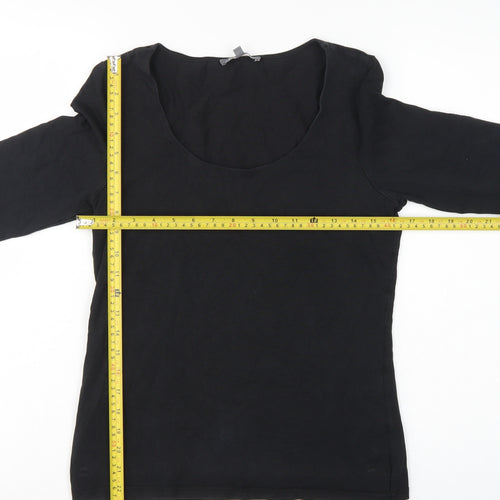 Laura Ashley Women Black UK 12 Basic Scoop Neck 3/4 Sleeve Top