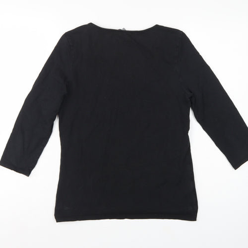 Laura Ashley Women Black UK 12 Basic Scoop Neck 3/4 Sleeve Top