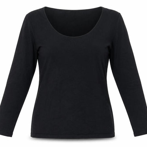 Laura Ashley Women Black UK 12 Basic Scoop Neck 3/4 Sleeve Top