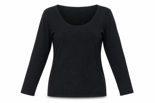 Laura Ashley Women Black UK 12 Basic Scoop Neck 3/4 Sleeve Top