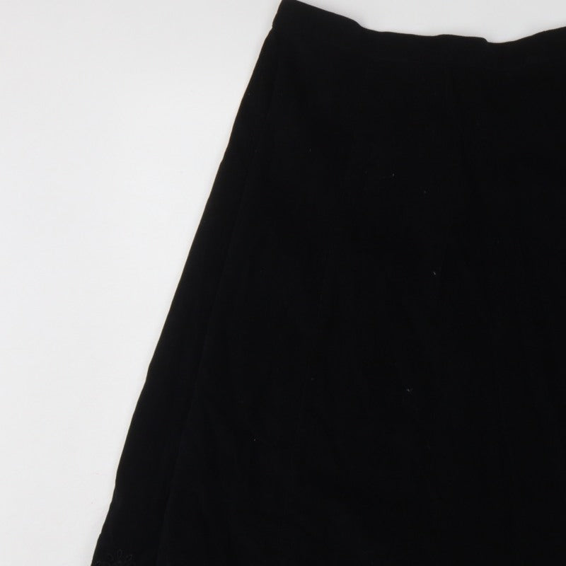 Marks & Spencer Women Black UK 14 A-Line Embroidered Knee Skirt