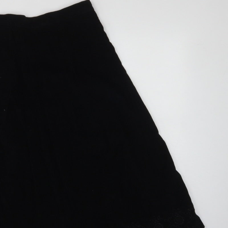 Marks & Spencer Women Black UK 14 A-Line Embroidered Knee Skirt