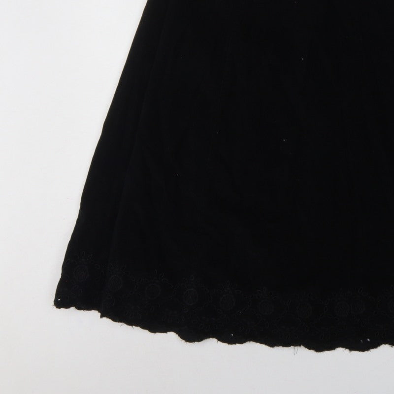 Marks & Spencer Women Black UK 14 A-Line Embroidered Knee Skirt
