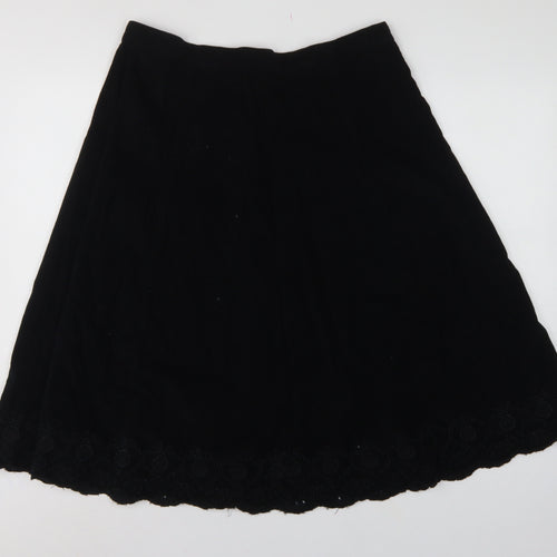 Marks & Spencer Women Black UK 14 A-Line Embroidered Knee Skirt
