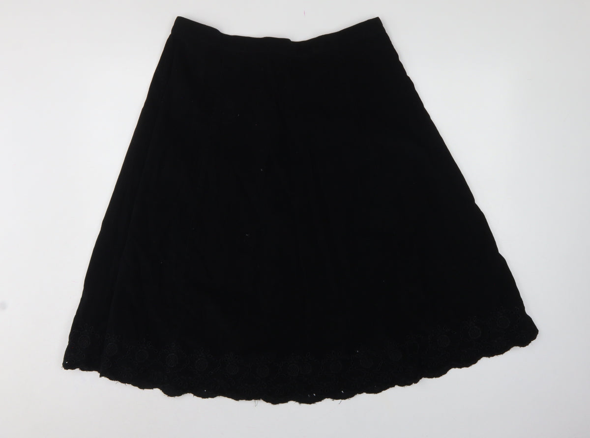 Marks & Spencer Women Black UK 14 A-Line Embroidered Knee Skirt