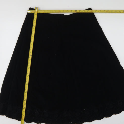 Marks & Spencer Women Black UK 14 A-Line Embroidered Knee Skirt