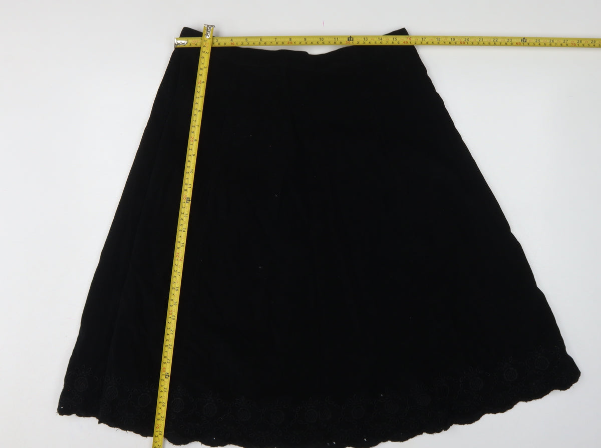 Marks & Spencer Women Black UK 14 A-Line Embroidered Knee Skirt