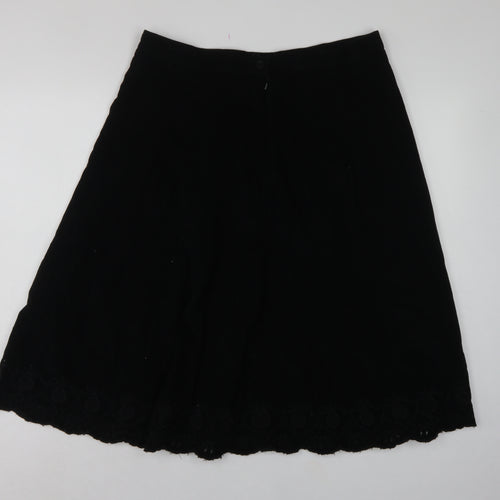 Marks & Spencer Women Black UK 14 A-Line Embroidered Knee Skirt
