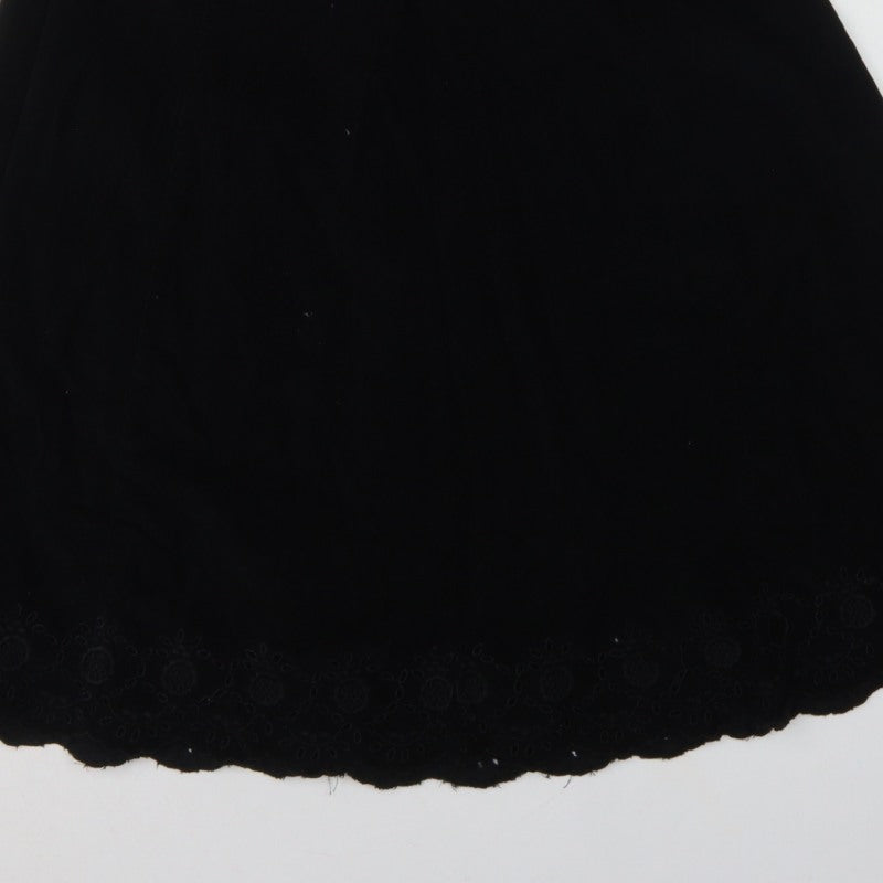 Marks & Spencer Women Black UK 14 A-Line Embroidered Knee Skirt