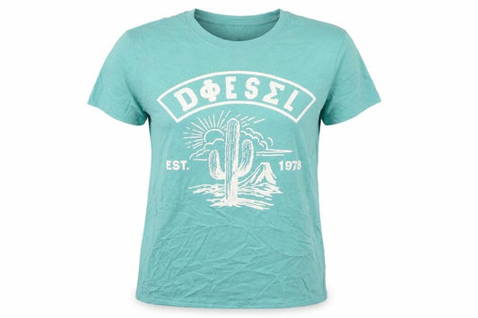 Diesel Women Blue M Basic Cotton Cactus Graphic Crew Neck T-Shirt