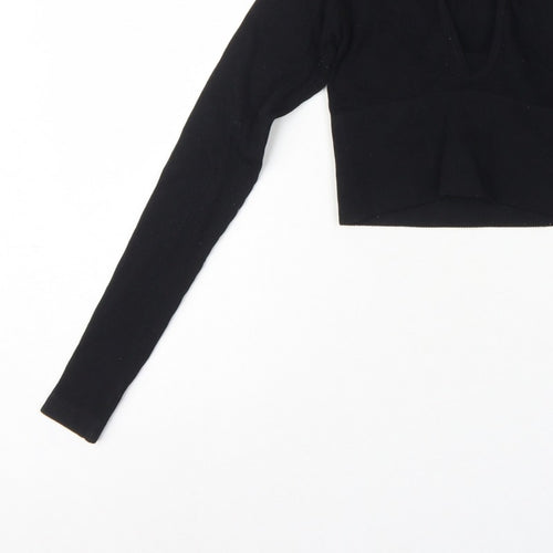 Urban Outfitters Women Black XS Cropped V-Neck Knit Long Sleeve Blouse