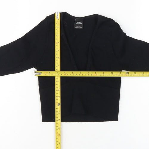 Urban Outfitters Women Black XS Cropped V-Neck Knit Long Sleeve Blouse