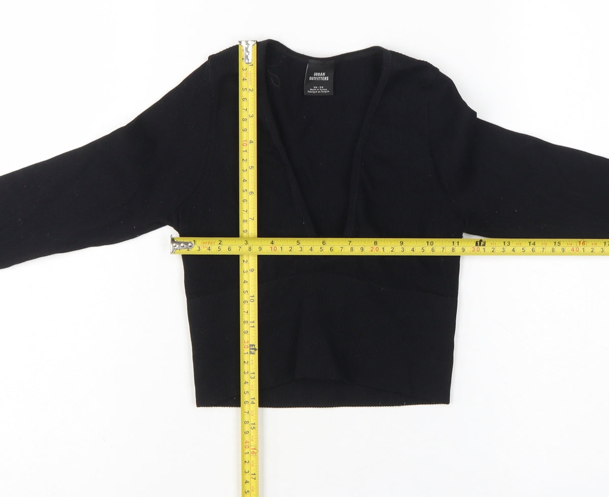 Urban Outfitters Women Black XS Cropped V-Neck Knit Long Sleeve Blouse